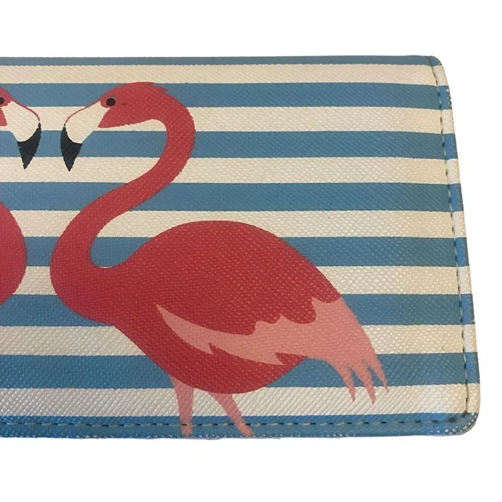 Pink Flamingo Blue and White Striped Bi-Fold Wallet‎
